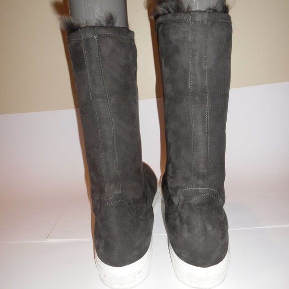 Salvatore Ferragamo Lucio Shearling Real Fur Gray Suede Winter Boots Shoes - Picture 7 of 15